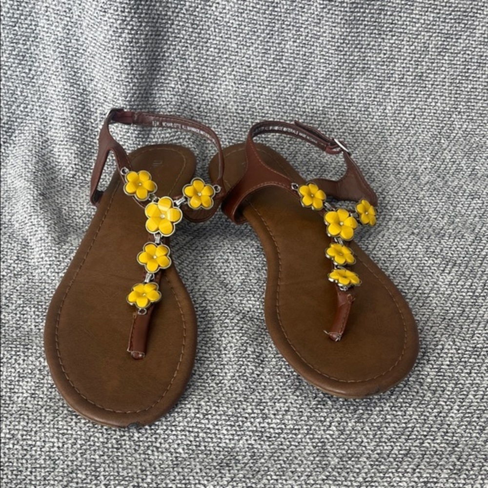 Nicole Brown Sandals with Yellow Flower Accent